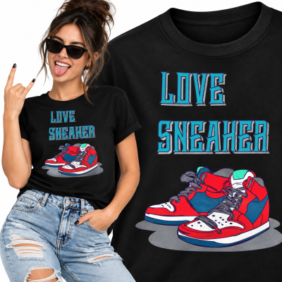 DAMSKA ŚMIESZNA KOSZULKA  LOVE SNEAKER